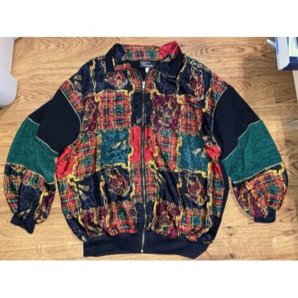 Vintage 90s Silver Threads Womens Christmas Ugly Bomber Jacket Size Large USA